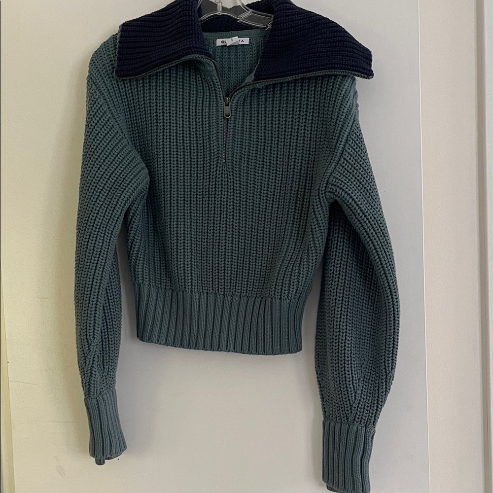 Athleta Teal Sweater with Navy Collar